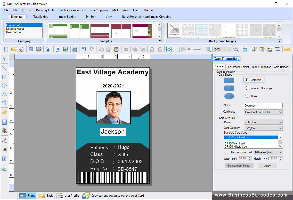 Screenshots Of Student Id Cards Maker Software Businessbarcodes