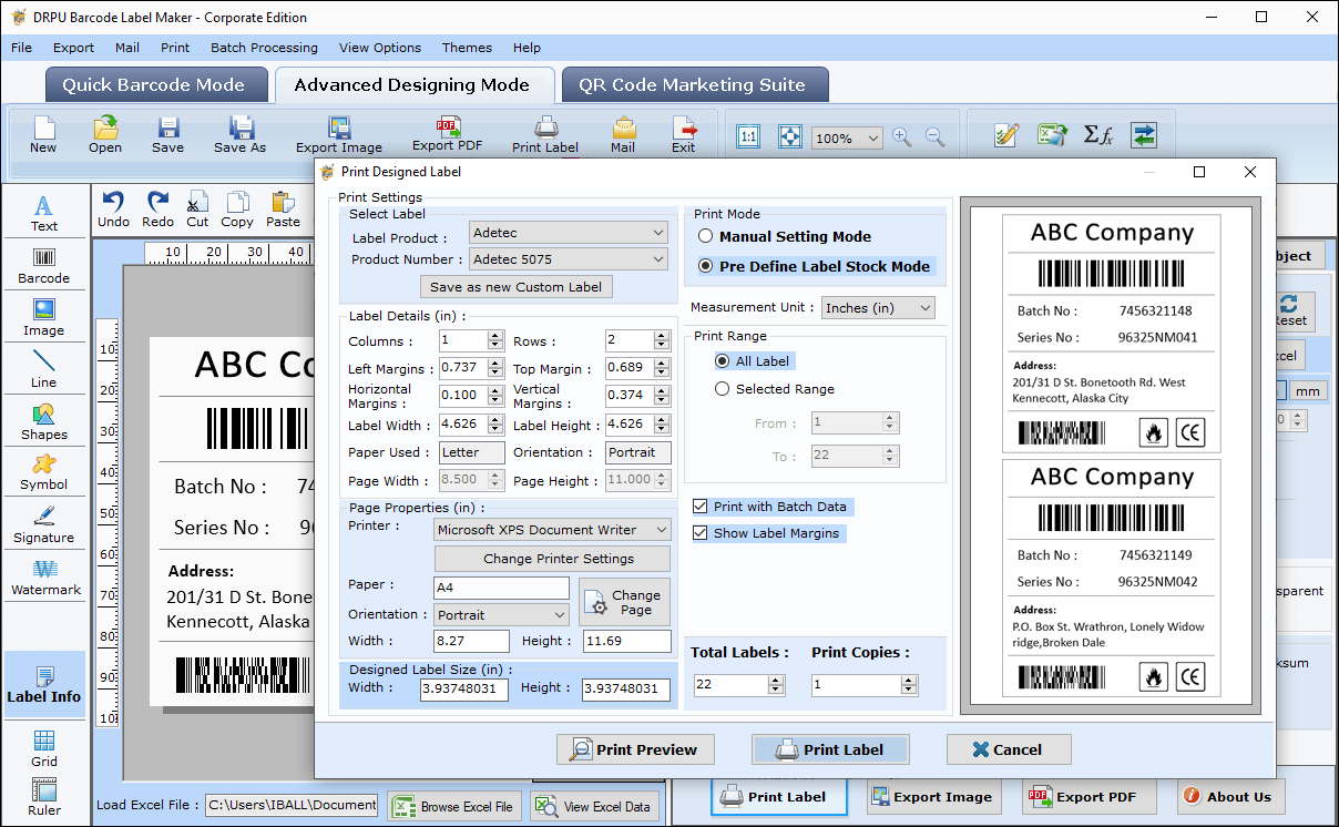 Print Designed Barcode Label